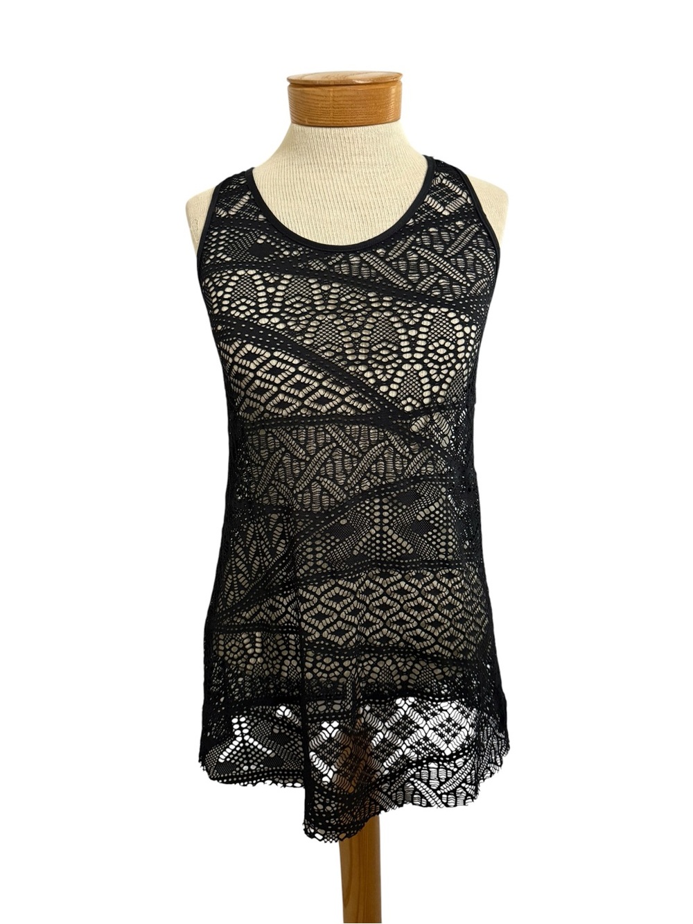 Vitamin A Nightbird Crochet Mesh Swim Cover Up Tunic Mini Dress Black Size S